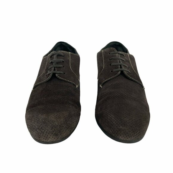 Bugatchi Oxford Shoes Men's Sz 10 Derby Wingtip Perf Lace up Suede Dark Brown - Picture 4 of 11